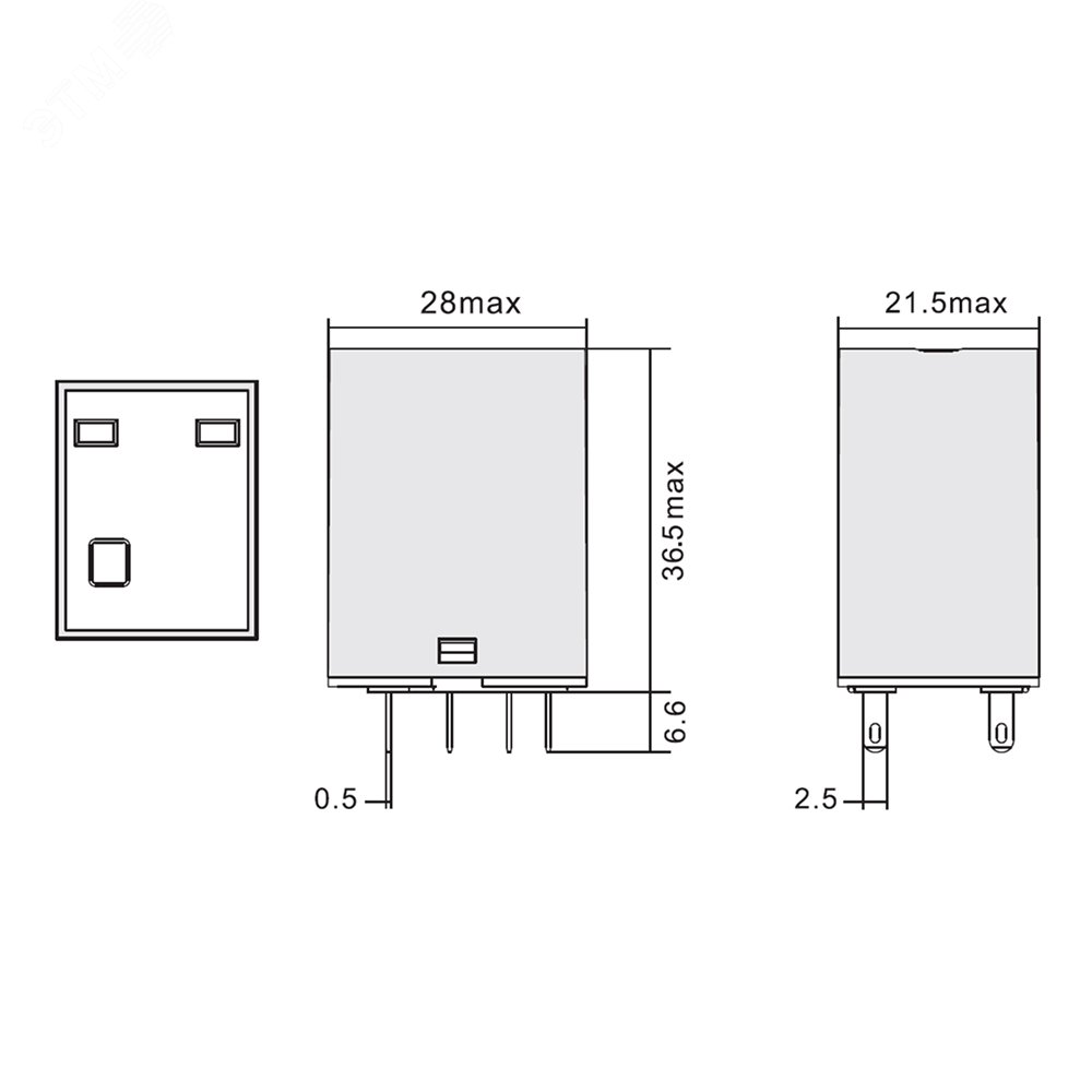 Фото товара Реле миниатюрное промышленное общего назначения, 2CO, ком. ток 12А, AgSnO?, напряжение 230V AC, опция: тест-кнопка+светодиод IR-230AC-W2CO-D