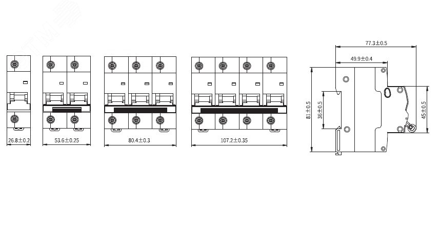 DKC Автоматический выключатель модульный YON max типа MD125H, 10кА, 3 полюса, хар-ка C, 100А