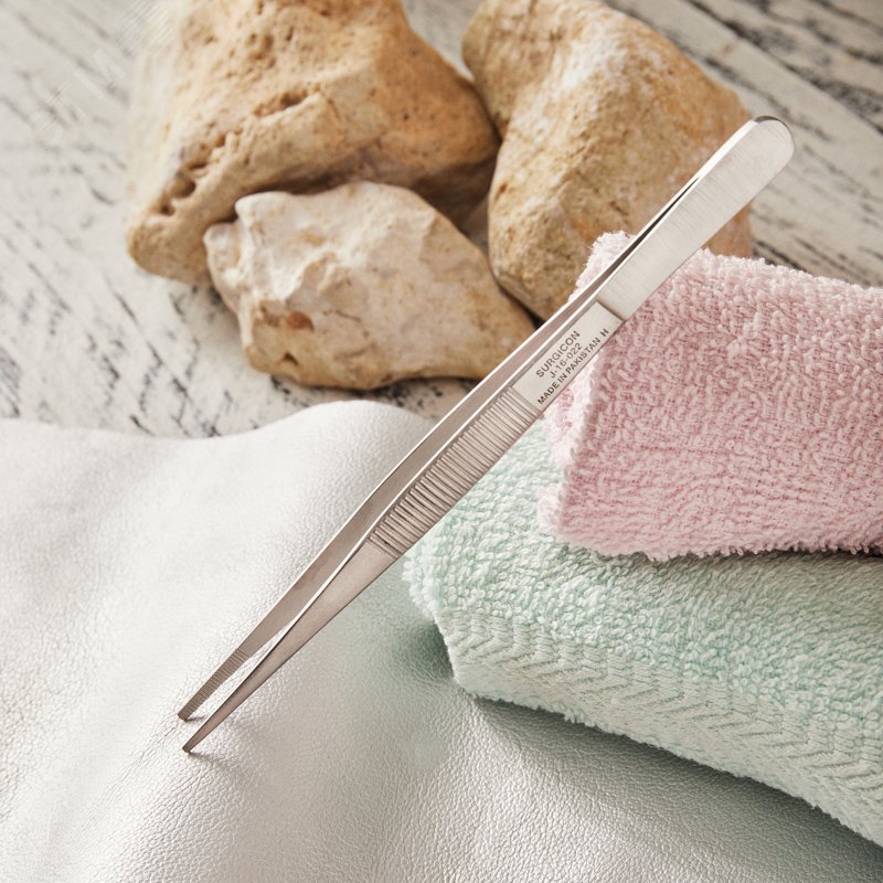 Пинцет прямой, узкий, рифленый 145мм ПРОФИ 12-0346