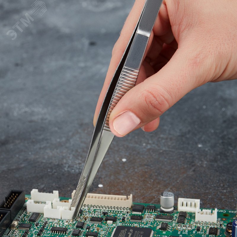 Пинцет прямой, рифленый 160 мм (блистер)