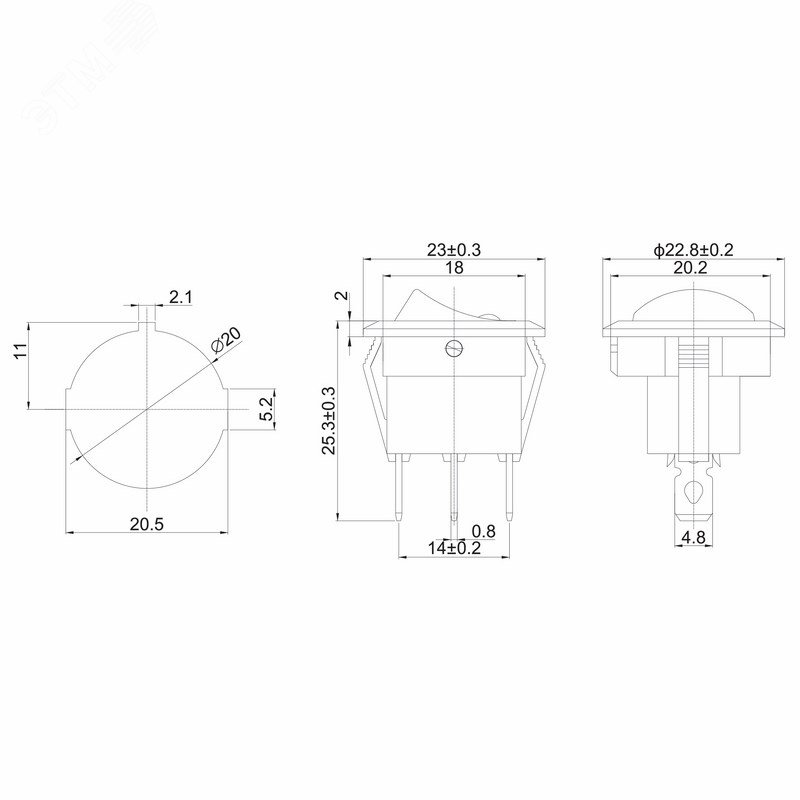 Выключатель клавишный круглый 12V 20А (3с) ON-OFF черный с зеленой подсветкой (RWB-215, MIRS-101Е-8С/D) 36-2583