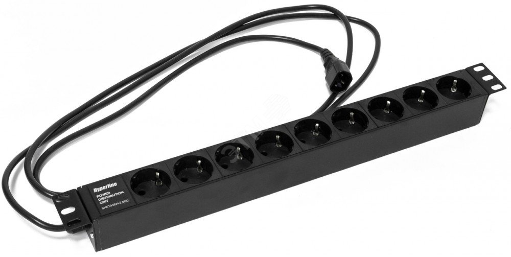 Фото товара Блок розеток 9-м 10А SHE19-9SH-2.5IEC 250В 3х1кв.мм 482.6х44.4х44.4мм для 19дюйм горизонт. Schuko с вилкой IEC320 C14 шнур 2.5м 397068