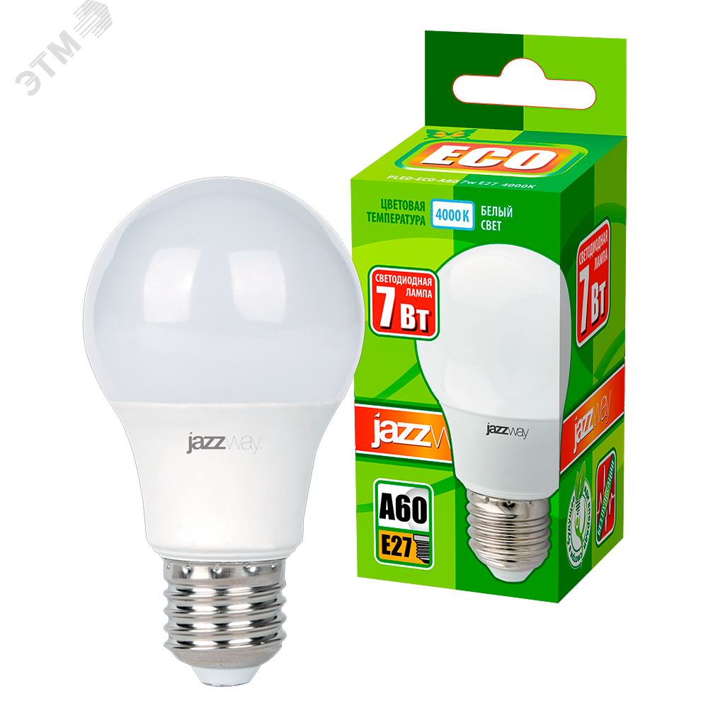 Фото товара Лампа светодиодная LED 7Вт E27 580Лм 220V/50Hz белый матовая груша ECO 1033185