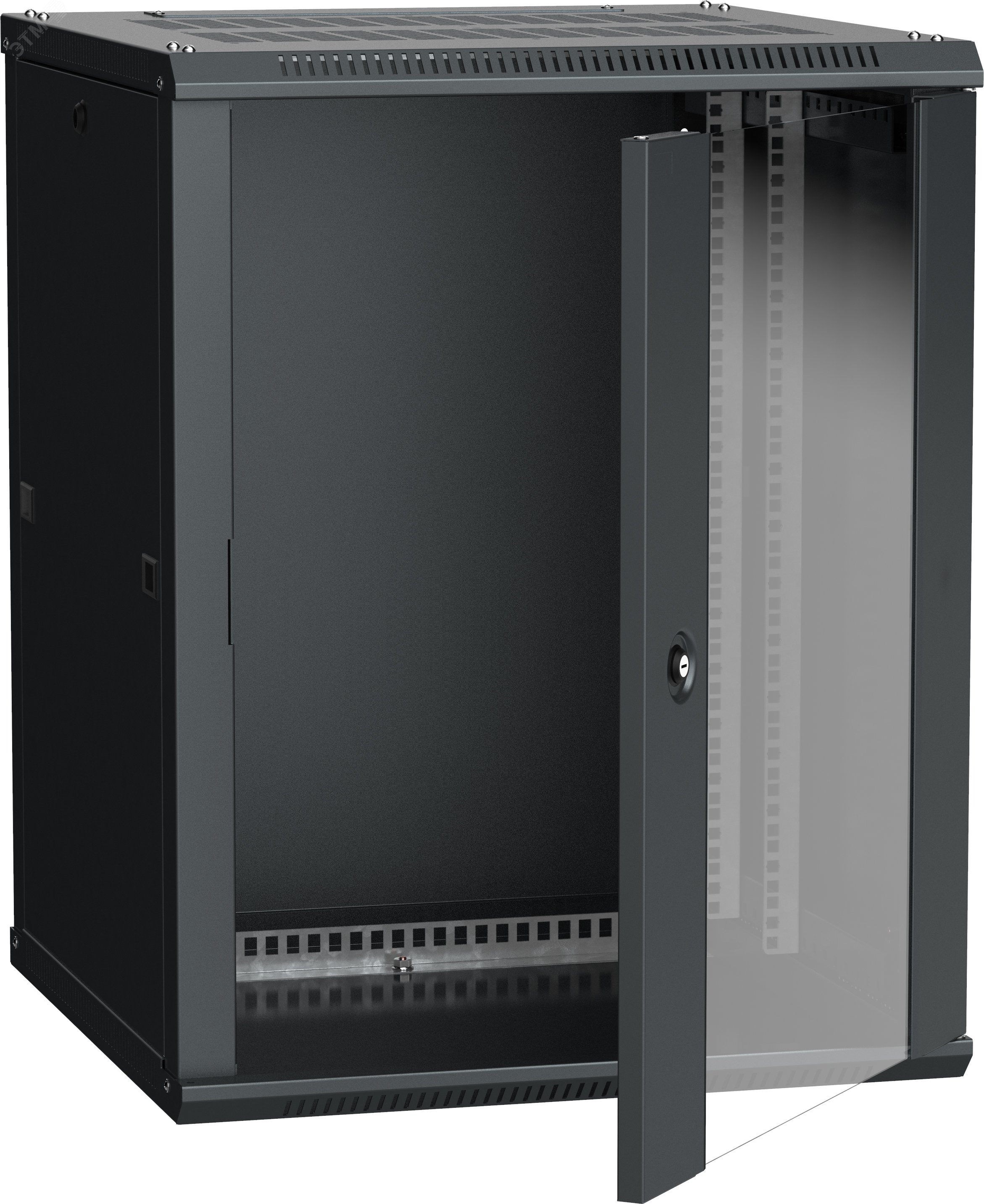 Фото товара Шкаф настенный 19" LINEA W 12U 600x600мм стеклянная дверь RAL9005 LWR5-12U66-GF