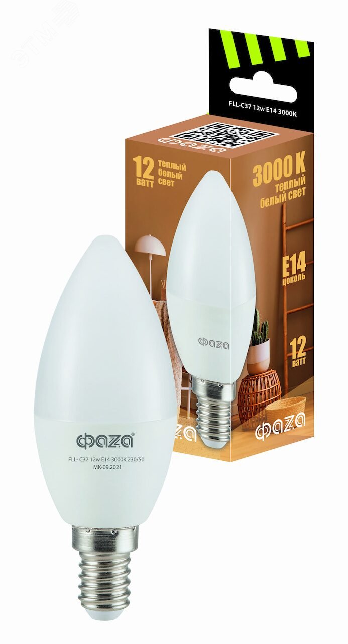 Фото товара Лампа светодиодная LED 12Вт E14 3000K свеча 230/50 5038509