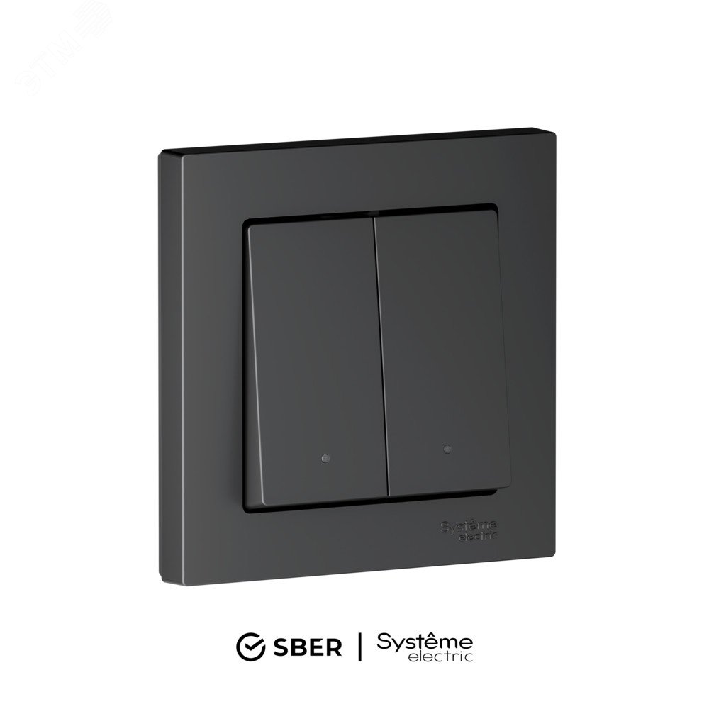 Фото товара ATLASDESIGN SMART 2-кл. ВЫКЛЮЧАТЕЛЬ с подсв., Zigbee, сх.5, L+N, 10А, мех., КАРБОН ATN001053Z