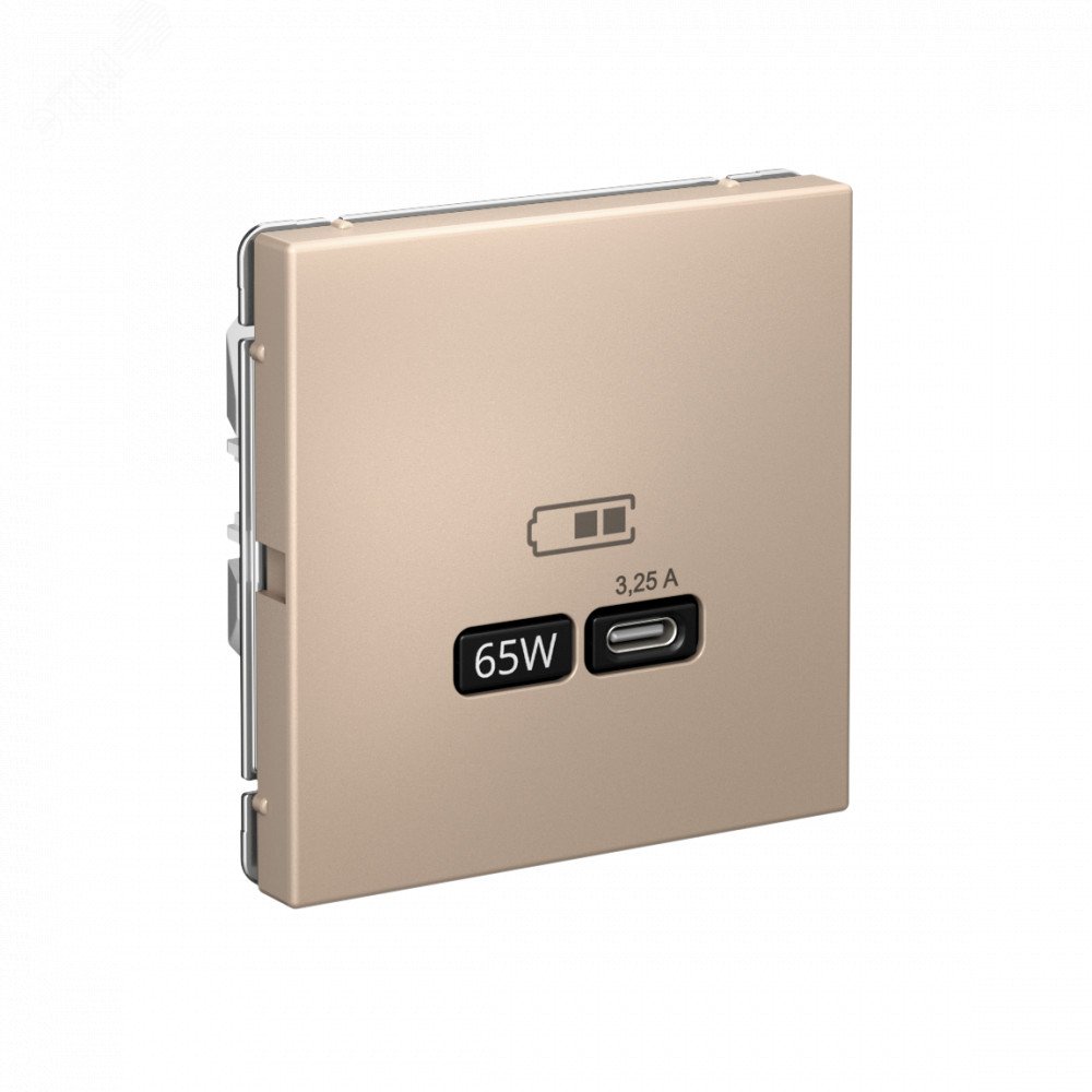Фото товара ARTGALLERY USB розетка тип-С 65Вт высокоскор.заряд. QC, PD, механизм, песочный GAL001227