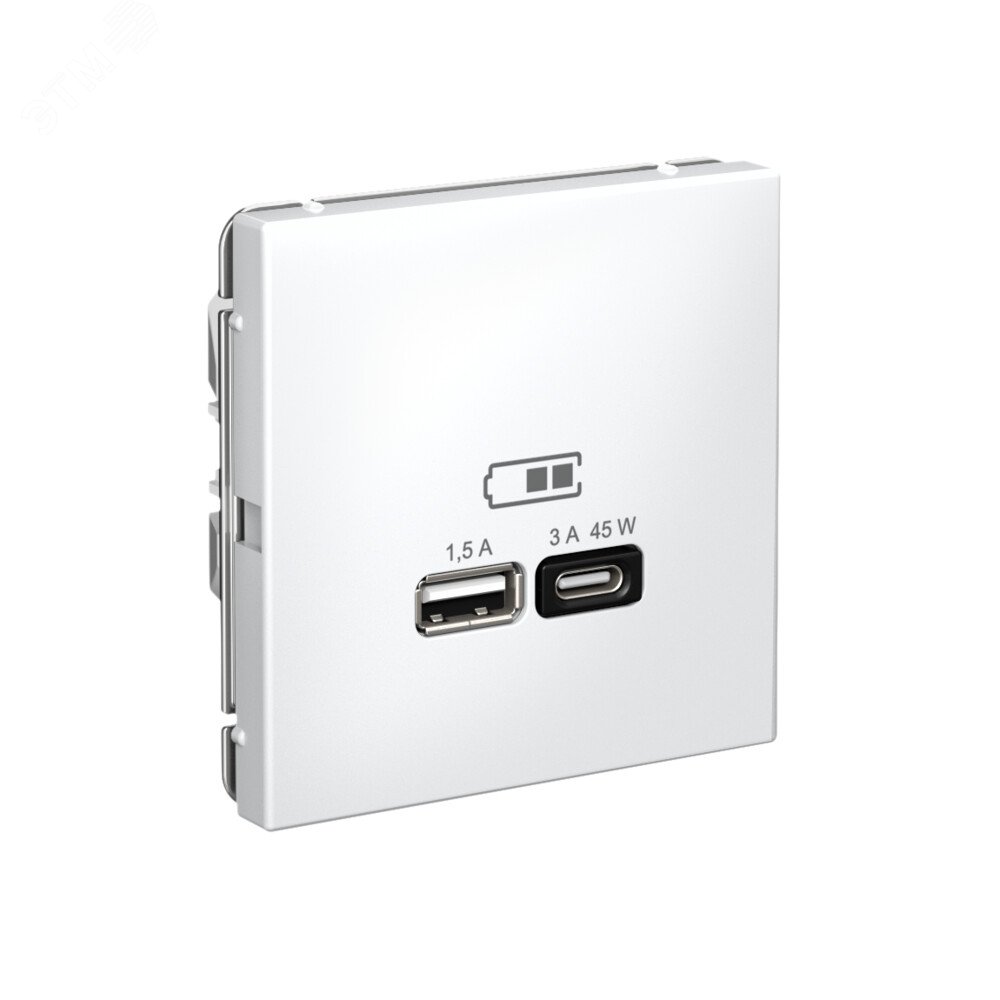 Фото товара ARTGALLERY USB розетка A + тип-C 45Вт высокоскор.заряд. QC, PD, механизм, белый GAL000129