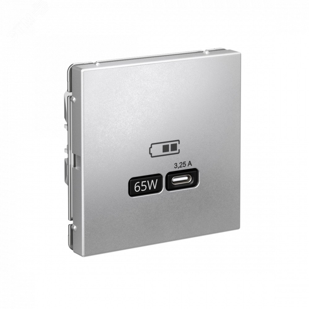 Фото товара ARTGALLERY USB розетка тип-С 65Вт высокоскор.заряд. QC, PD, механизм, алюминий GAL000327