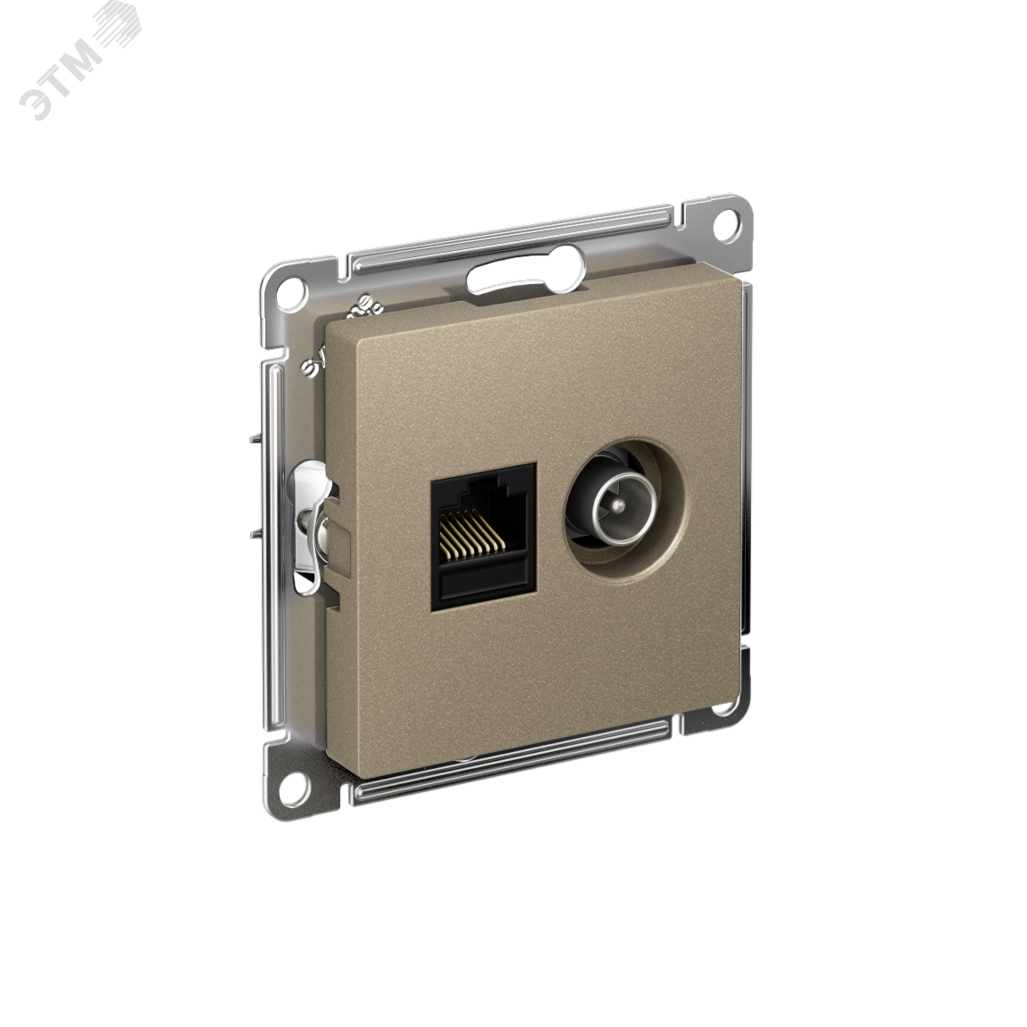 Розетка компьютерная + телевизионная 2-м AtlasDesign RJ45 кат.5E + TV механизм шампань SE ATN000589