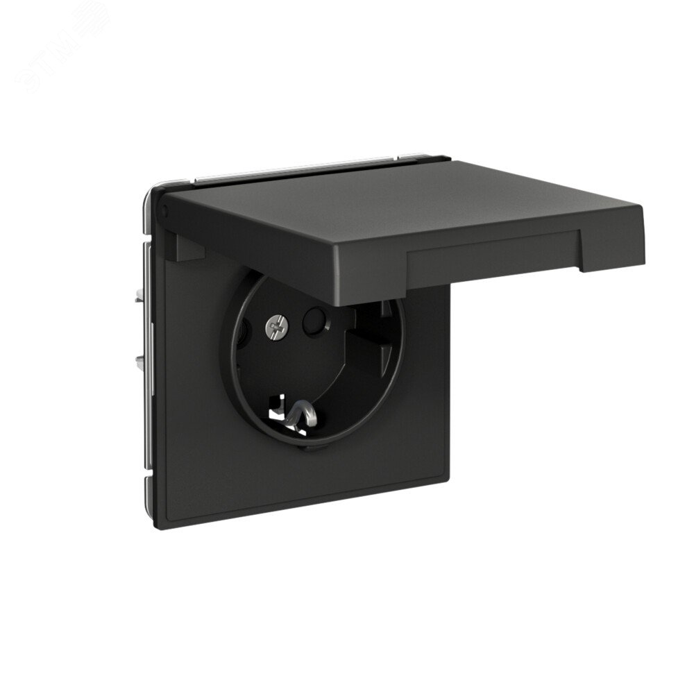 Фото товара ARTGALLERY РОЗЕТКА с заземл. со шторк. с крышк., 16А, IP20,  механизм, быстрозажимные клеммы, базальт GAL001446S