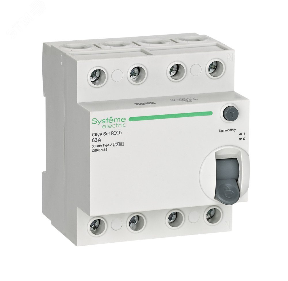 Фото товара City9 Set Селективный выключатель дифференциального тока (ВДТ/УЗО) 63А 4P 300мА A-S 400В C9R87463