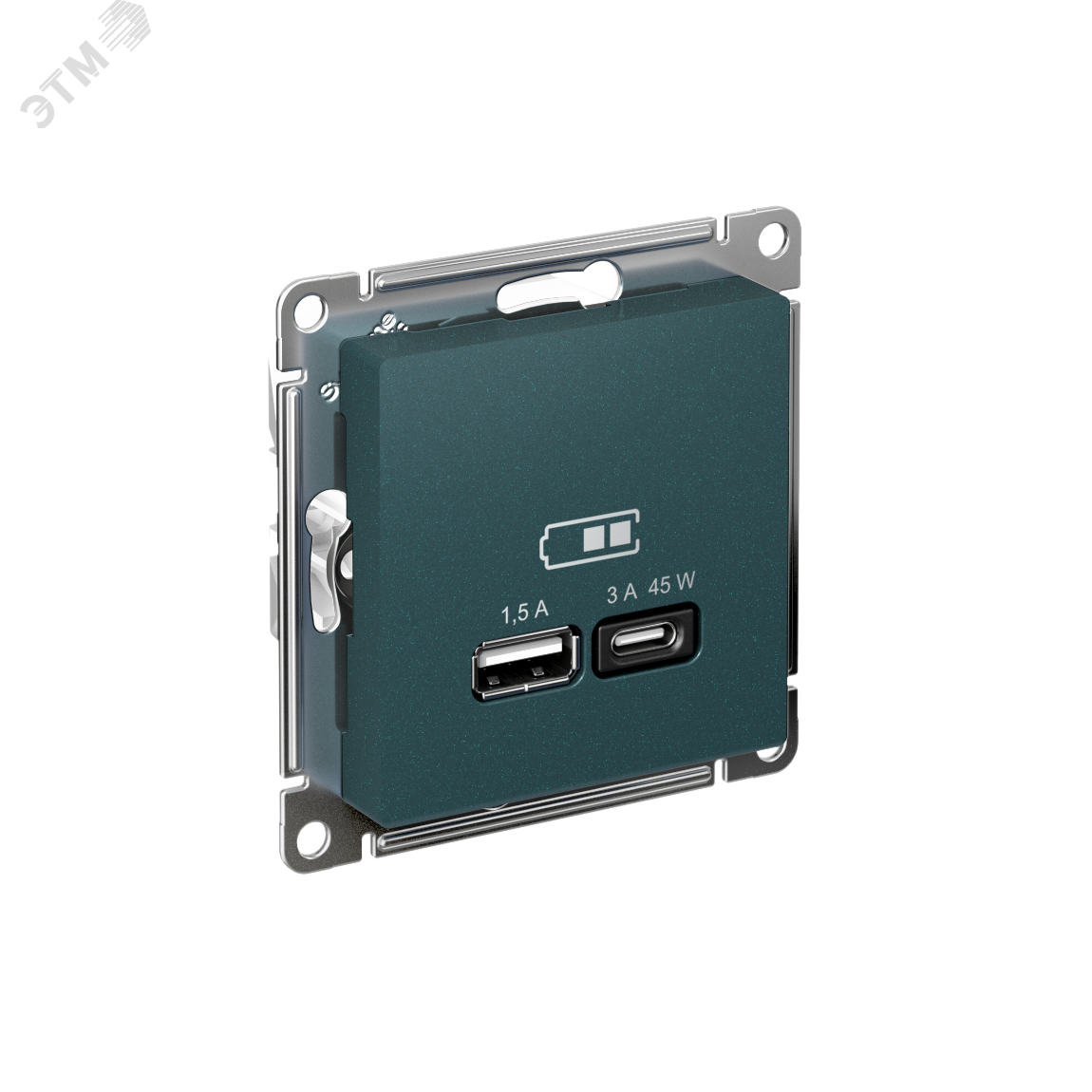 ATLASDESIGN USB РОЗЕТКА A + тип-C 45W высокоскор.заряд. QC,PD, механизм, ИЗУМРУД ATN000829