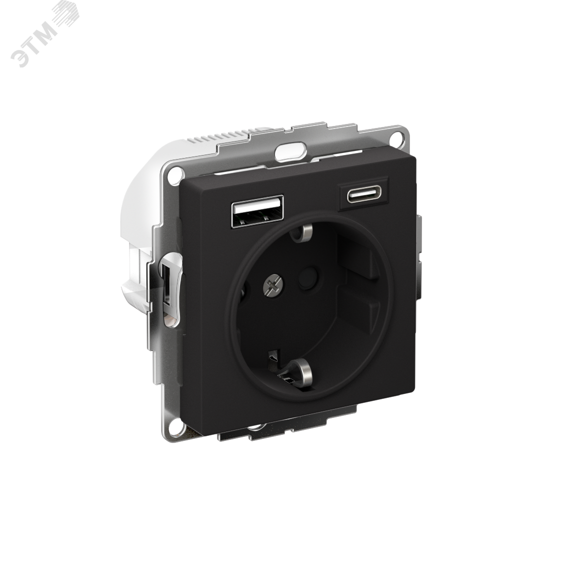 Розетка AtlasDesign 16А с 2-мя заряд. устройствами USB тип A+C 5В/2.4А 2х5В/1.2А механизм карбон SE ATN001032