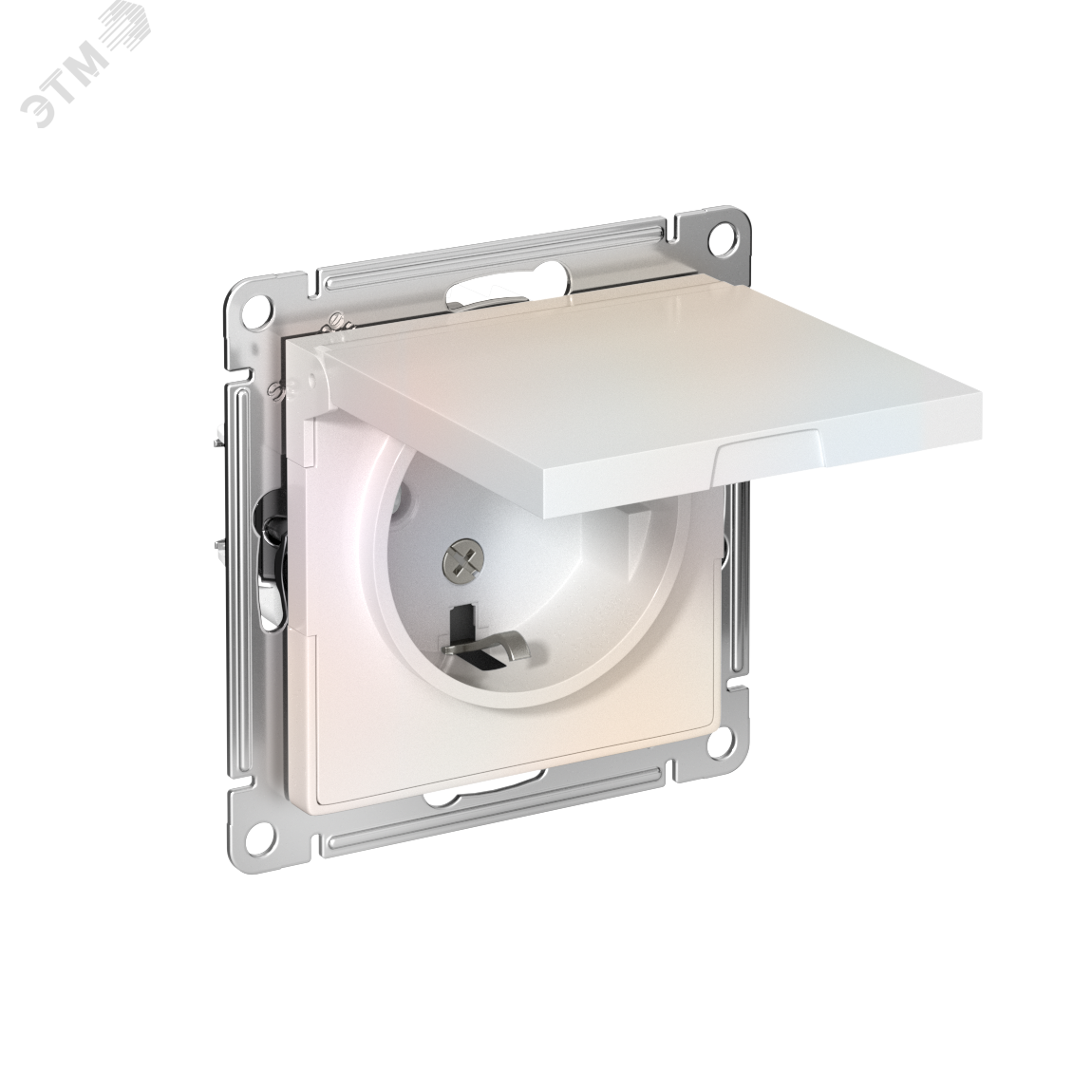 Розетка 1-м СП AtlasDesign 16А IP20 с заземл. защ. шторки с крышкой механизм жемчуж. SE ATN000446