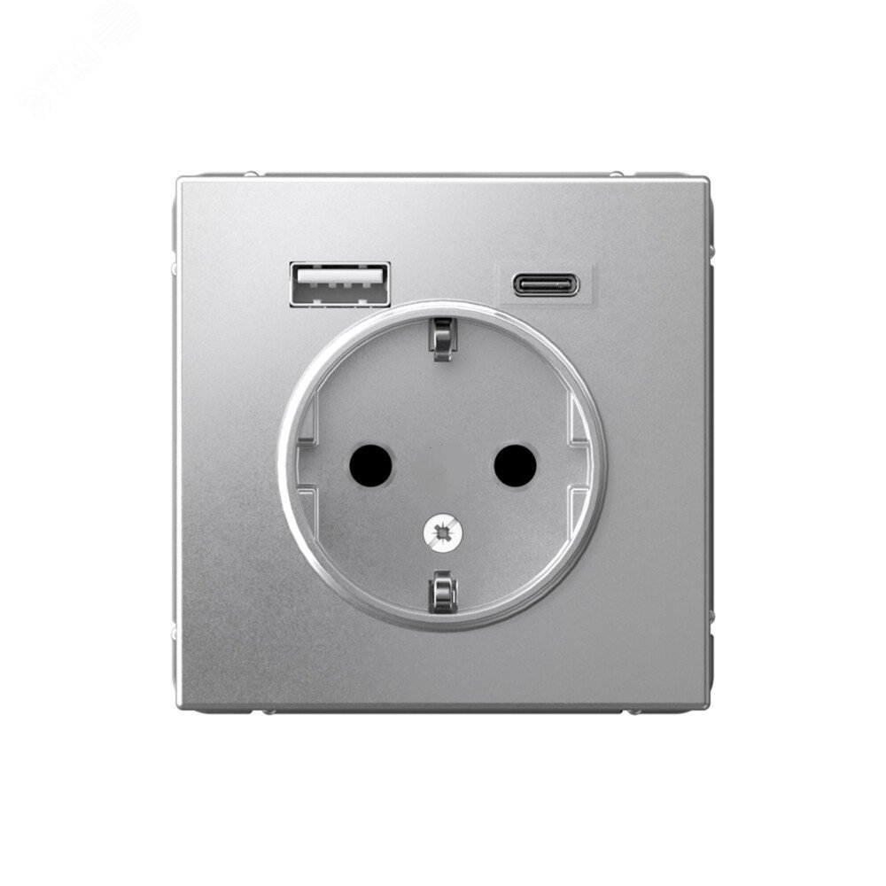 Фото товара ARTGALLERY розетка 16А с 2 USB A+C, 5В/2,4А/3,0А, 2х5В/1,5А, механизм, алюминий GAL000332