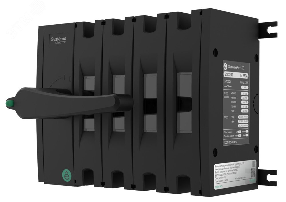 ВЫКЛЮЧАТЕЛЬ-РАЗЪЕДИНИТЕЛЬ SP SD250 4P 250A РУК.СЛЕВА SSD02504LF0250