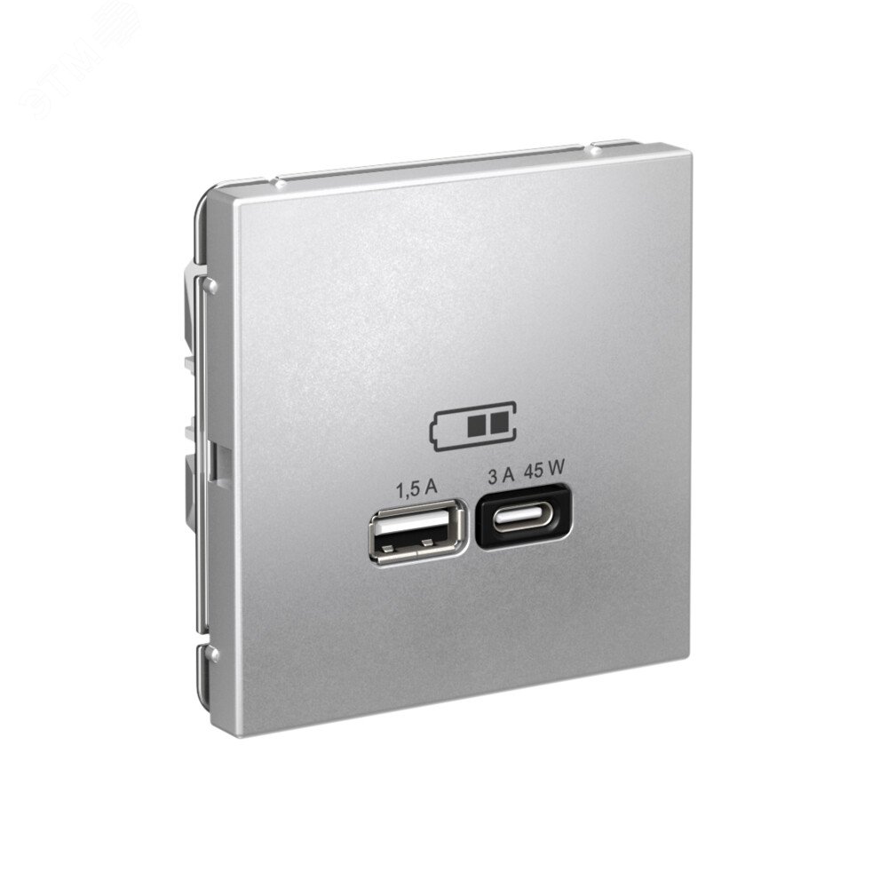 Фото товара ARTGALLERY USB розетка A + тип-C 45Вт высокоскор.заряд. QC, PD, механизм, алюминий GAL000329