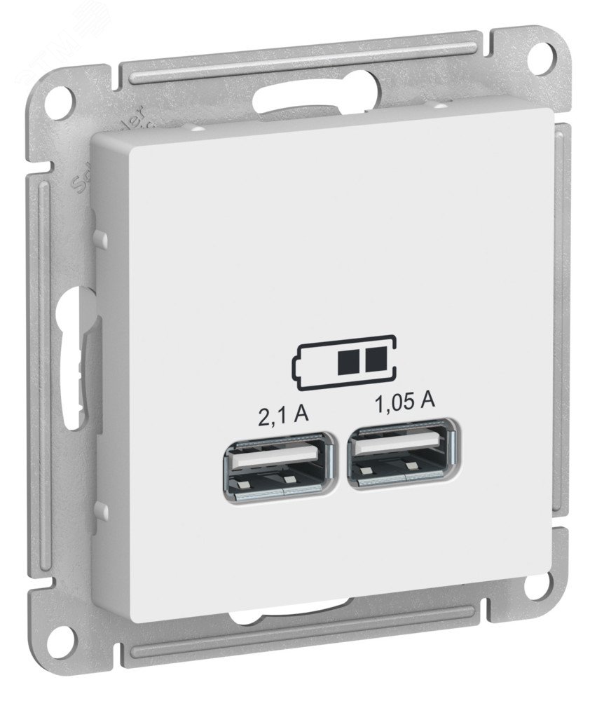 ATLASDESIGN USB РОЗЕТКА A+A, 5В/2,1 А, 2х5В/1,05 А, механизм, ЛОТОС ATN001333