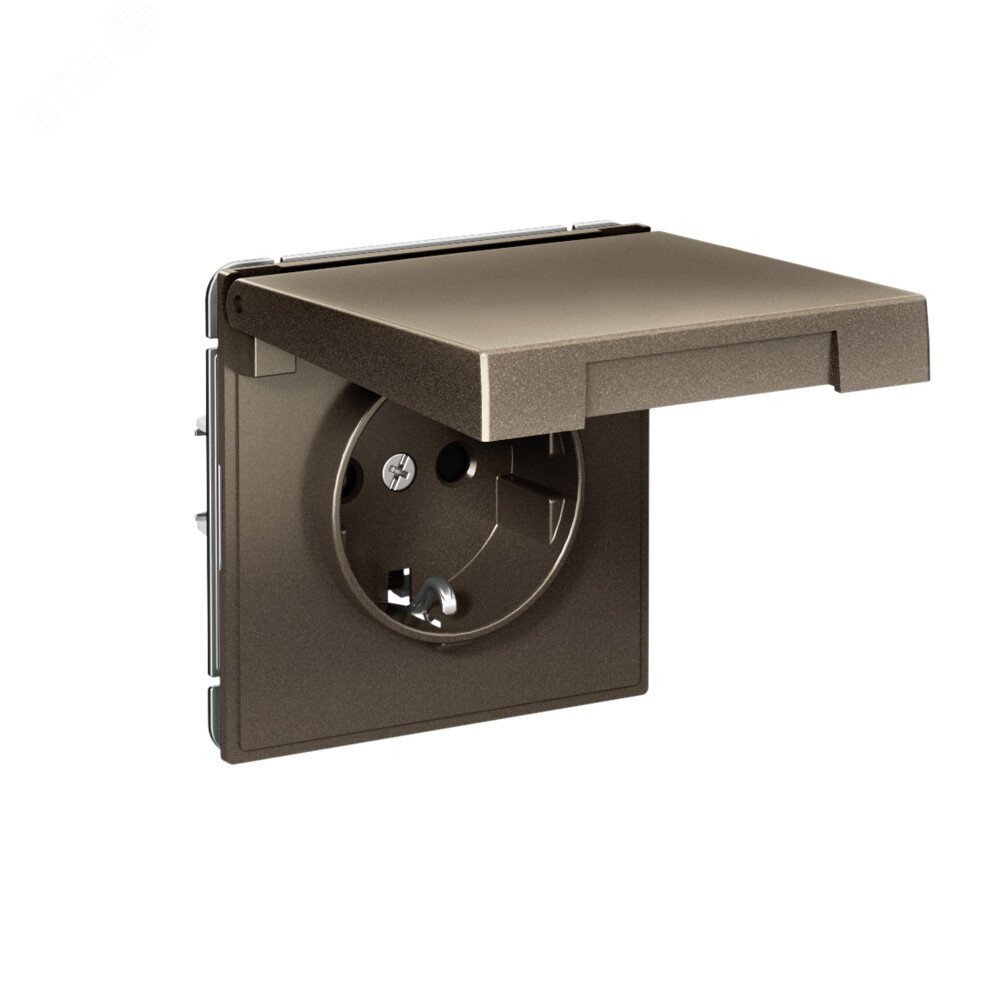 Фото товара ARTGALLERY РОЗЕТКА с заземл. со шторк. с крышк., 16А, IP20,  механизм, быстрозажимные клеммы, мокко GAL000646S