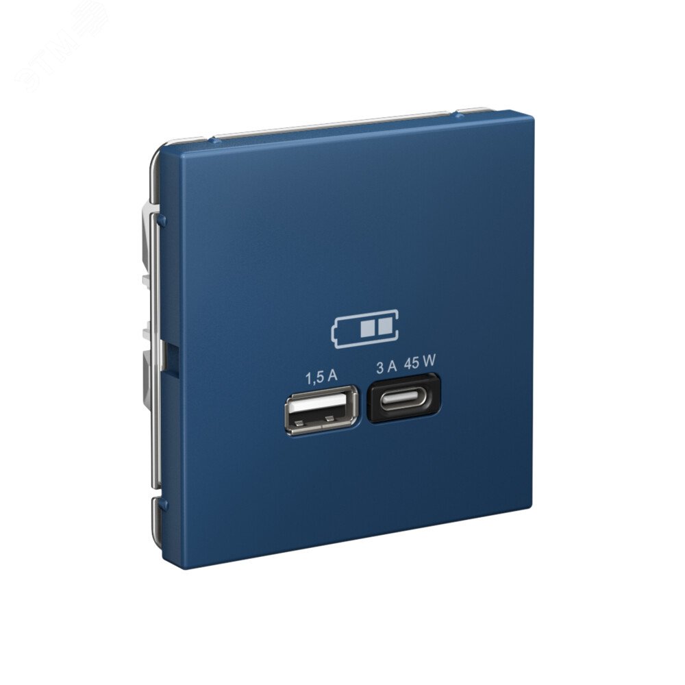 Фото товара ARTGALLERY USB розетка A + тип-C 45Вт высокоскор.заряд. QC, PD, механизм, аквамарин GAL001129