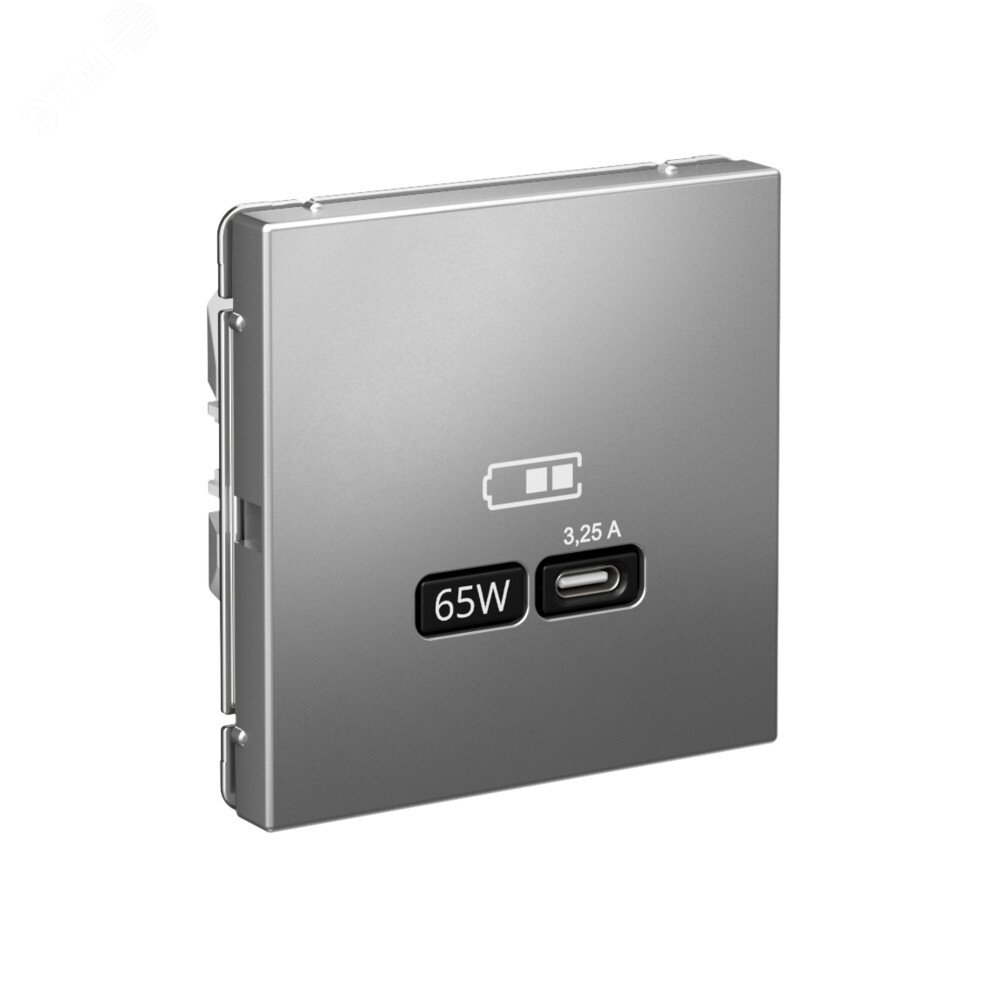 Фото товара ARTGALLERY USB розетка тип-С 65Вт высокоскор.заряд. QC, PD, механизм, сталь GAL000927