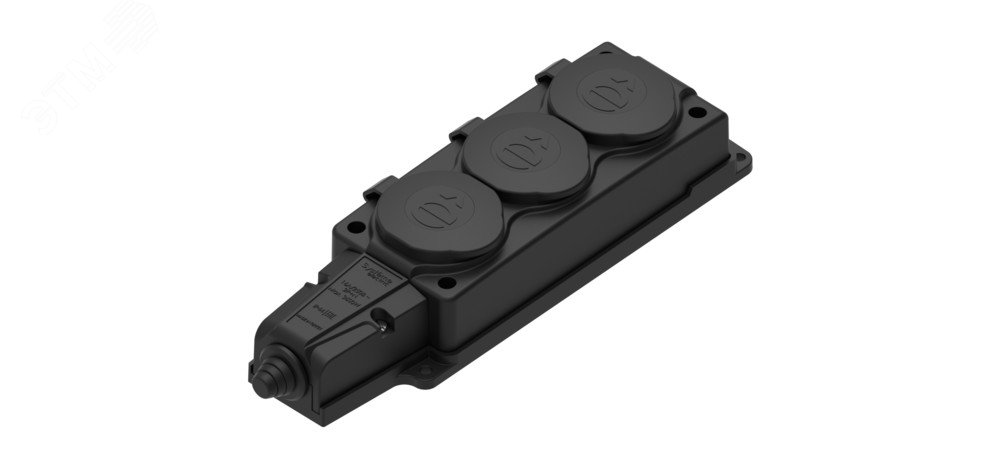 Фото товара Колодка MultiSet 3х розетка 2К+З 16А/250В IP44 каучуковая черн. SE MST4103BK