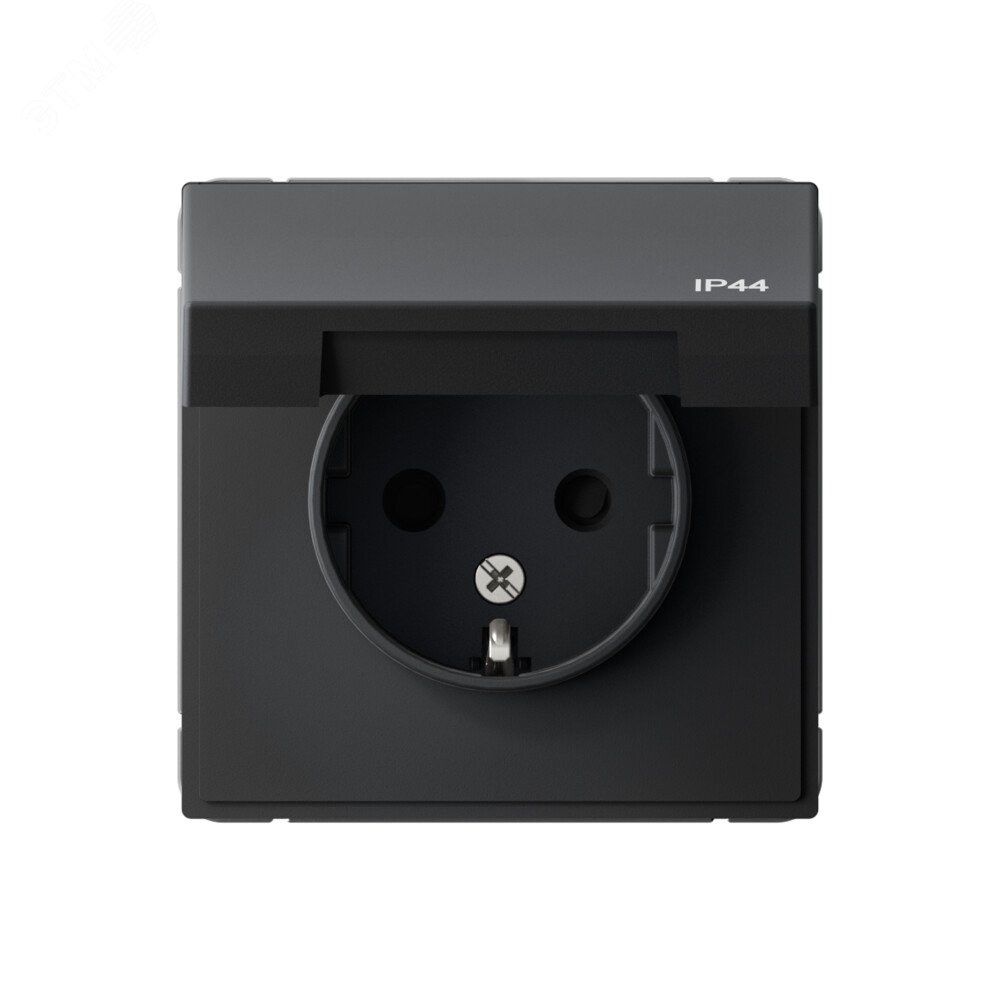 Фото товара Розетка ArtGallery 16А IP44 с заземл. защ. шторки с крышкой механизм карбон SE GAL441046