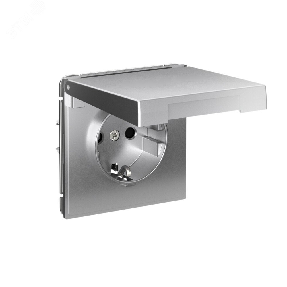 Фото товара ARTGALLERY РОЗЕТКА с заземл. со шторк. с крышк., 16А, IP20,  механизм, быстрозажимные клеммы, алюминий GAL000346S