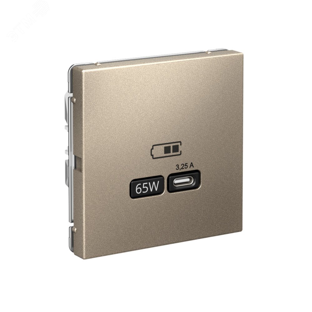 Фото товара ARTGALLERY USB розетка тип-С 65Вт высокоскор.заряд. QC, PD, механизм, шампань GAL000527