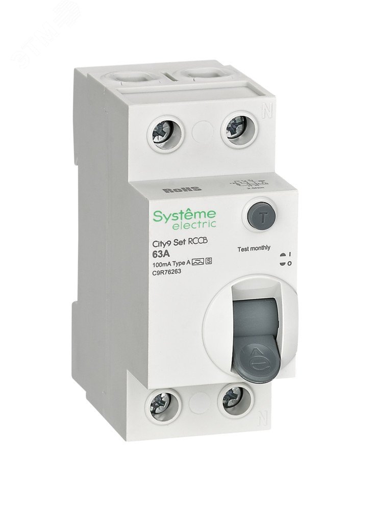 Фото товара City9 Set Селективный выключатель дифференциального тока (ВДТ/УЗО) 63А 2P 100мА A-S 230В C9R76263