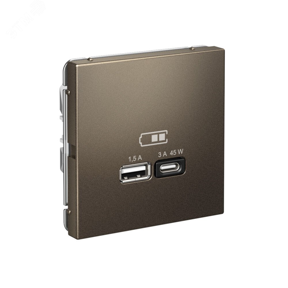 Фото товара ARTGALLERY USB розетка A + тип-C 45Вт высокоскор.заряд. QC, PD, механизм, мокко GAL000629