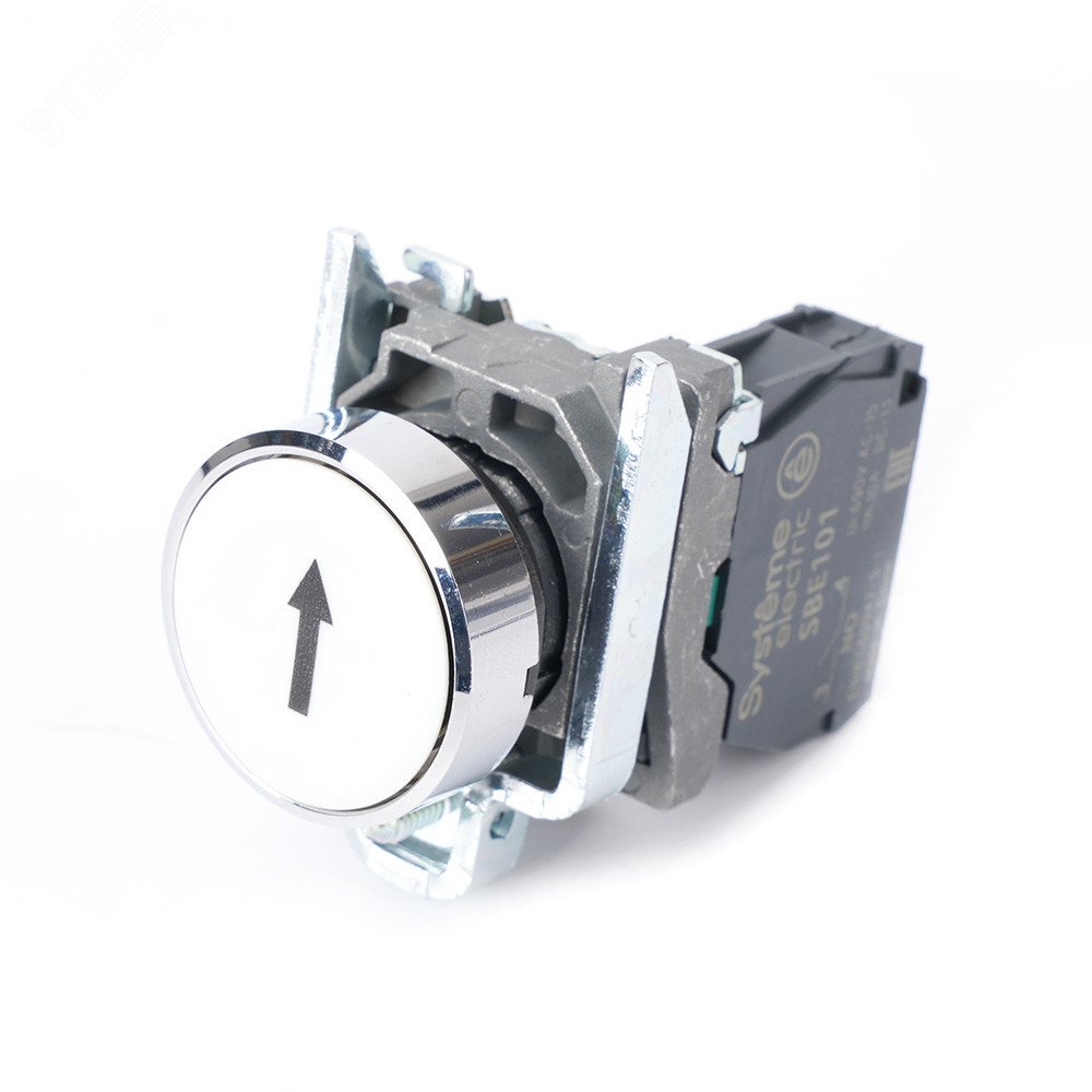 Фото товара Кнопка SB4 в сборе модульная 22мм белая металл 1НО с марк стрелка вверх SB4BA3341