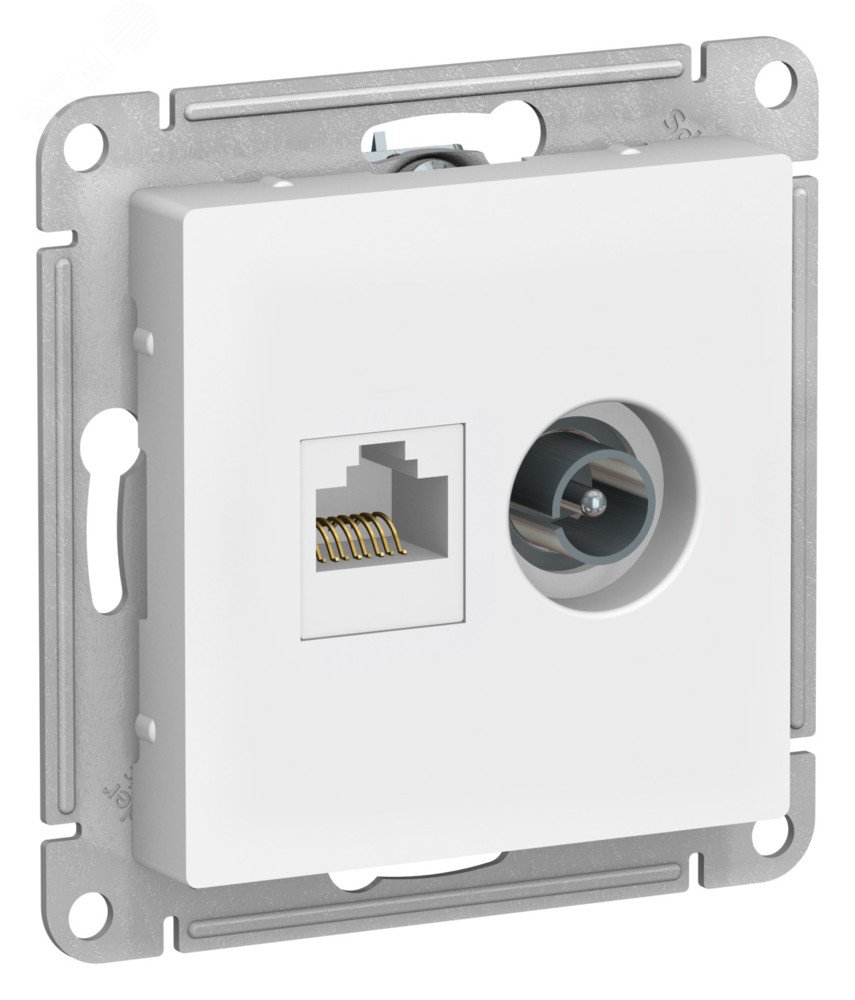 Фото товара Розетка компьютерная + телевизионная 2-м AtlasDesign RJ45 кат.5E лотос SE ATN001389