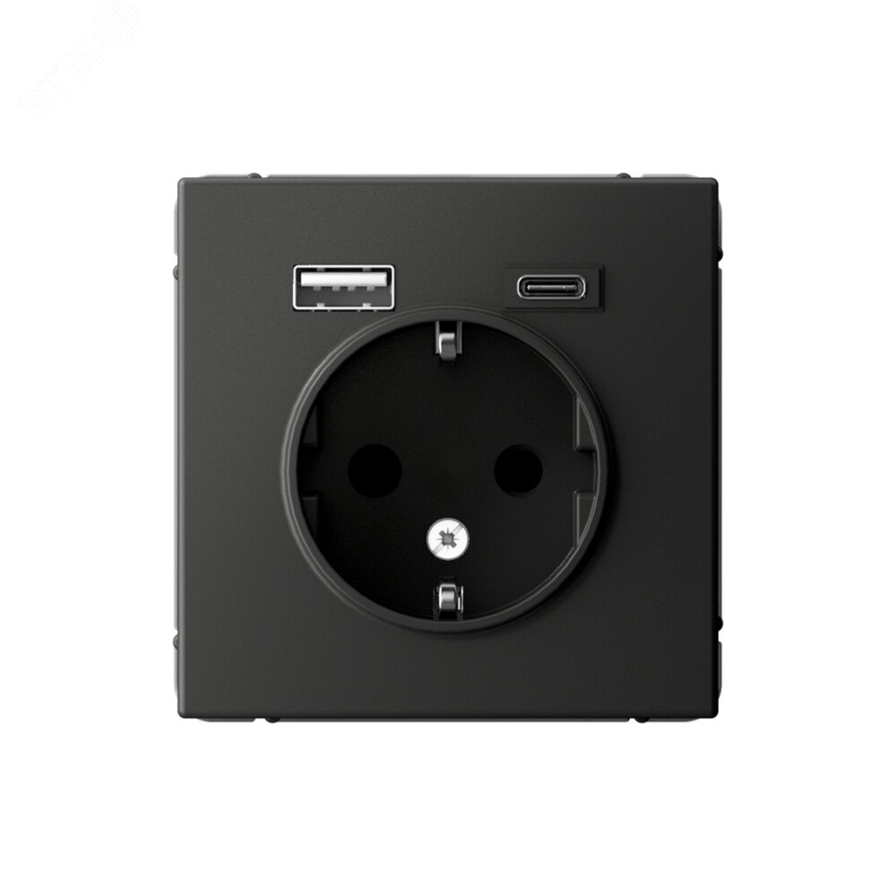 Фото товара ARTGALLERY розетка 16А с 2 USB A+C, 5В/2,4А/3,0А, 2х5В/1,5А, механизм, базальт GAL001432