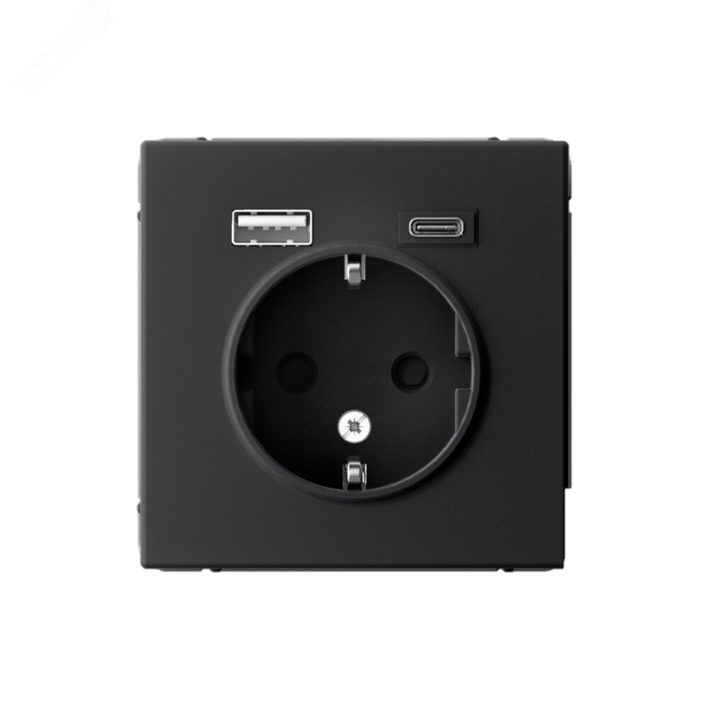 Фото товара ARTGALLERY розетка 16А с 2 USB A+C, 5В/2,4А/3,0А, 2х5В/1,5А, механизм, карбон GAL001032