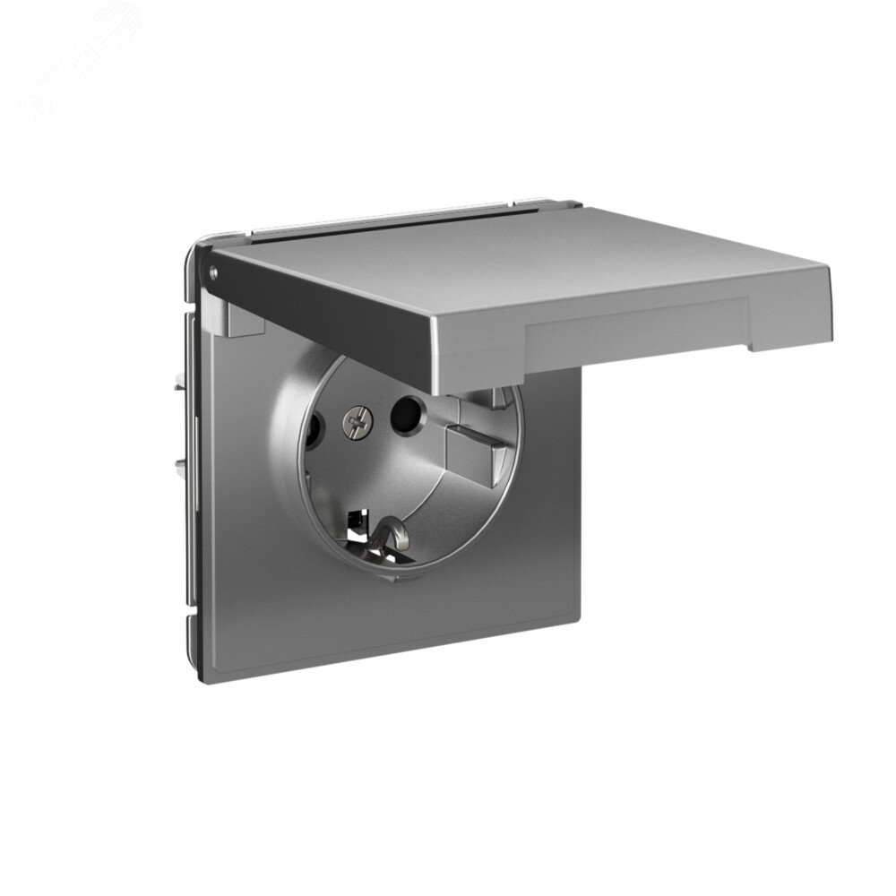 Фото товара ARTGALLERY РОЗЕТКА с заземл. со шторк. с крышк., 16А, IP20,  механизм, быстрозажимные клеммы, сталь GAL000946S