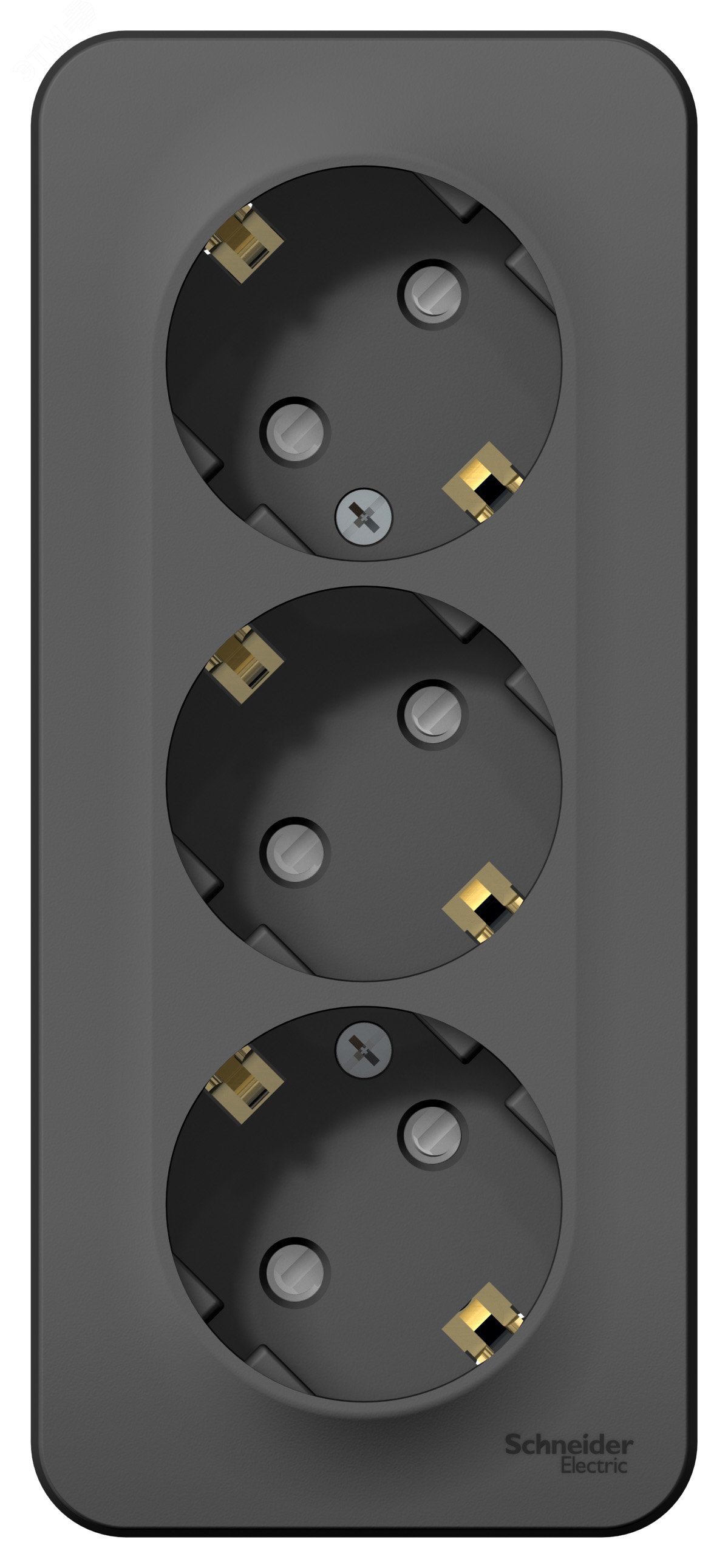 Фото товара Розетка 3-м ОП Blanca 16А IP20 250В с заземл. защ. шторки с изолир. пластиной антрацит SE BLNRA011316