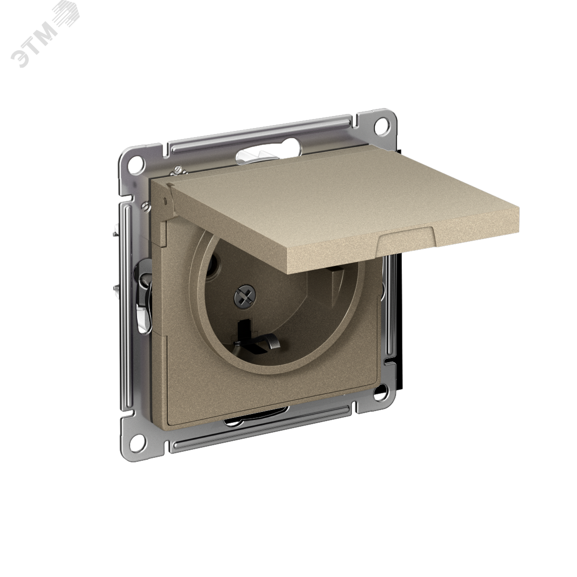 Розетка 1-м СП AtlasDesign 16А IP20 с заземл. защ. шторки с крышкой механизм шампань SE ATN000546