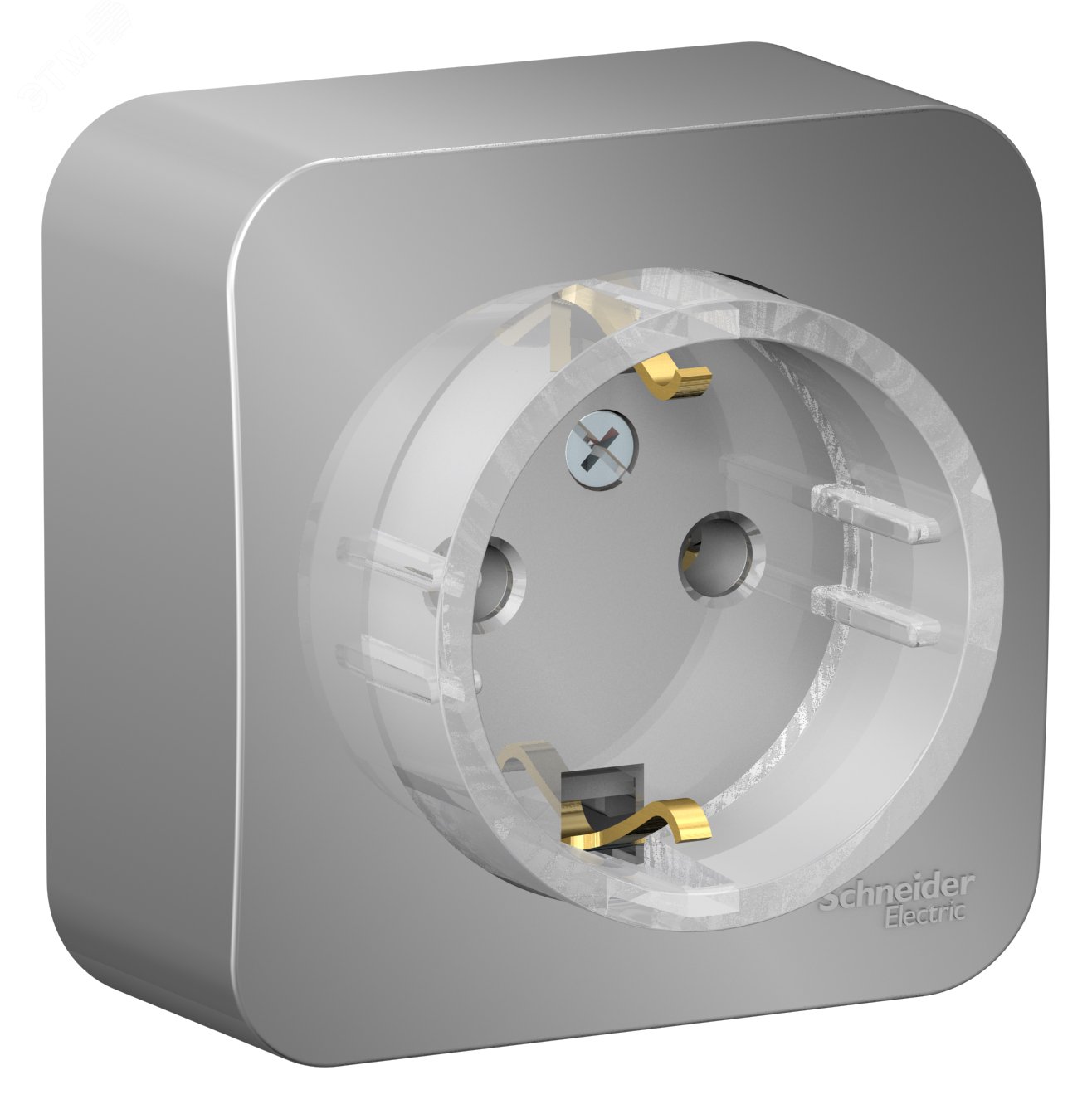 Фото товара Розетка BLANCA наружная, с заземлением, без шторок, (тонкая), с изолирующей пластиной 16А, 250В, алюминий BLNRA110113