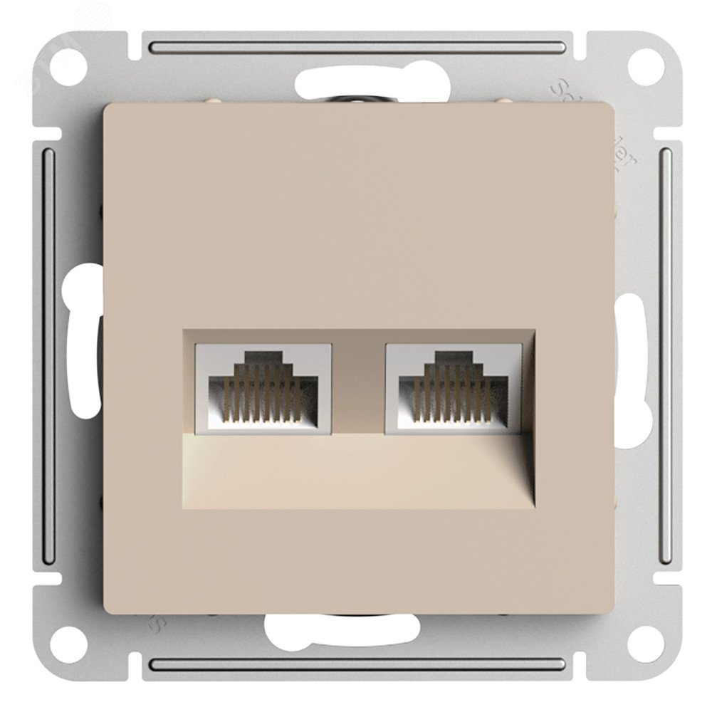 Фото товара Розетка компьютерная 2-м AtlasDesign RJ45+RJ45 кат.5E механизм песочн. SE ATN001285