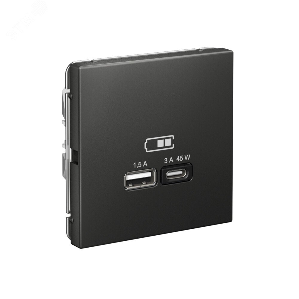 Фото товара ARTGALLERY USB розетка A + тип-C 45Вт высокоскор.заряд. QC, PD, механизм, базальт GAL001429