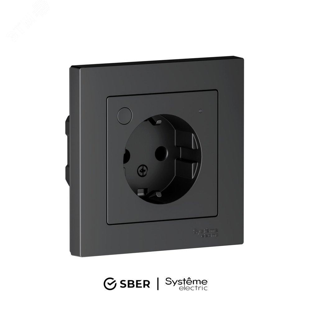 ATLASDESIGN SMART РОЗЕТКА с заземл., со шт., Zigbee, L+N, 16А, мех., КАРБОН ATN001045Z
