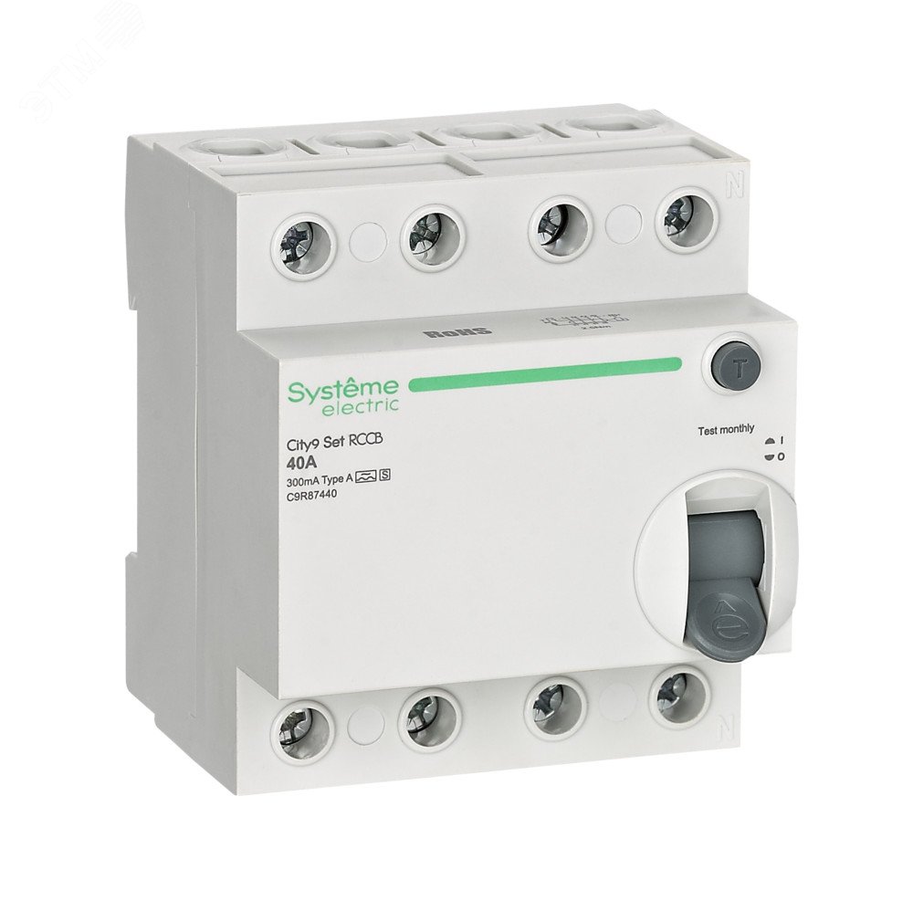 Фото товара City9 Set Селективный выключатель дифференциального тока (ВДТ/УЗО) 40А 4P 300мА A-S 400В C9R87440