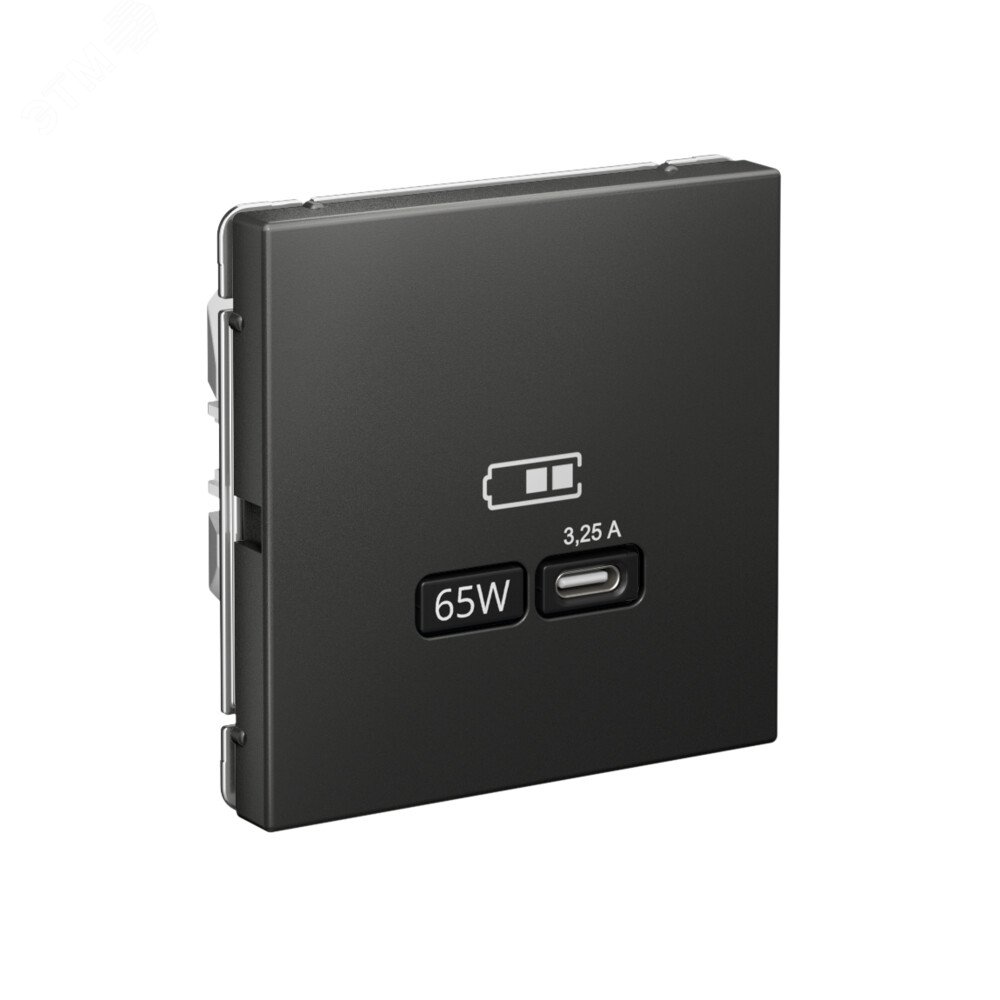 Фото товара ARTGALLERY USB розетка тип-С 65Вт высокоскор.заряд. QC, PD, механизм, базальт GAL001427