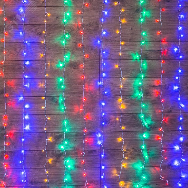 Гирлянда светодиодная "Светодиодный Дождь" 1.5х1м 96LED мультиколор 8Вт 230В IP20 с контроллером провод прозр. 235-029