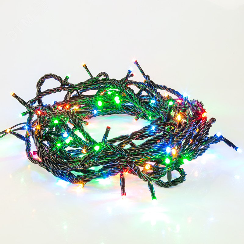 Фото товара Гирлянда светодиодная "Твинкл Лайт" 20м 200LED мультиколор 20Вт 220-240В IP65 8 режимов провод ПВХ черн. (контроллер не в компл.) 303-149
