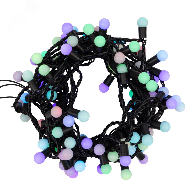 Гирлянда светодиодная "Мультишарики" 10м d17.5мм 100LED RGB 16Вт 220-240В IP65 провод ПВХ черн. (нужен шнур питания 303-500) 303-509-2