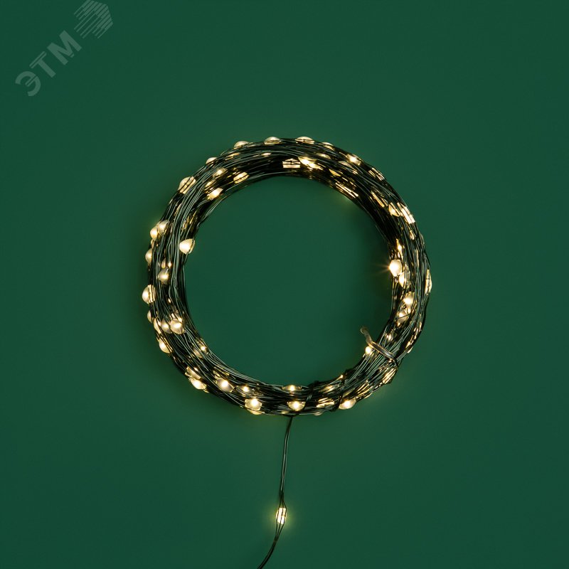Гирлянда светодиодная "Роса" 20м 200LED тепл. бел. IP20 с контроллером провод зел. 303-266