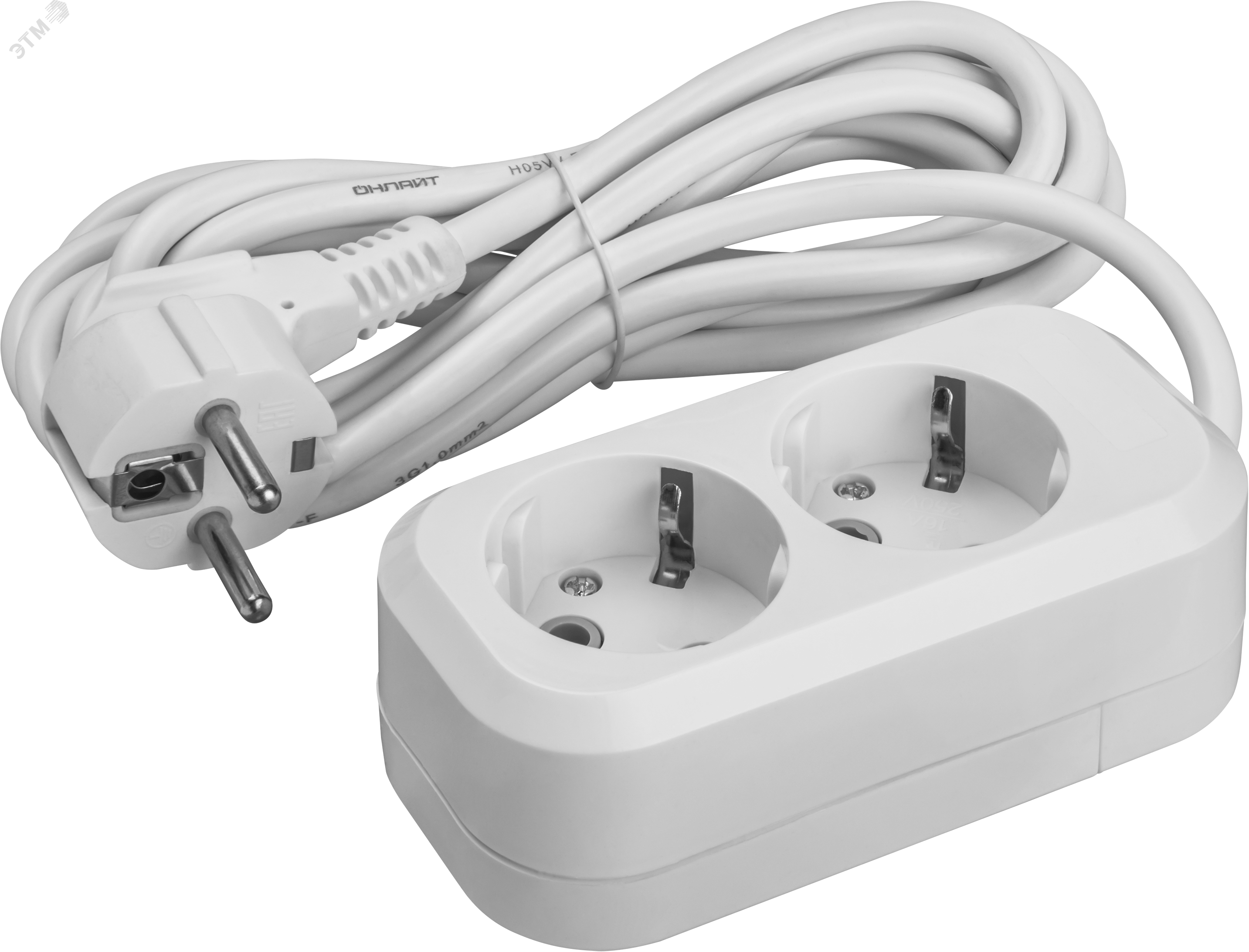 Удлинитель бытовой OPE-S-02-200-E-3x1 с заземлением 2 розетки 2м ПВС 3х1 3500 Вт 33280